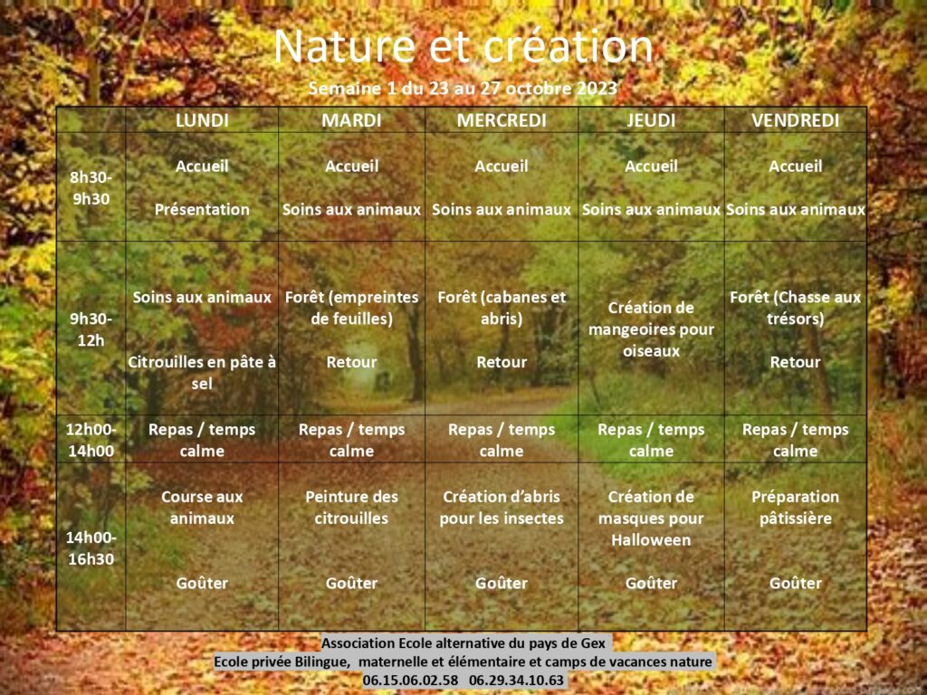 programme vacances automne semaine 1